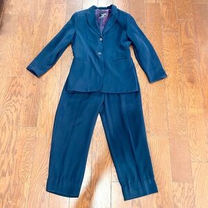 80s Vintage Pantsuit navy pinstripe pants and blazer polyester working girl